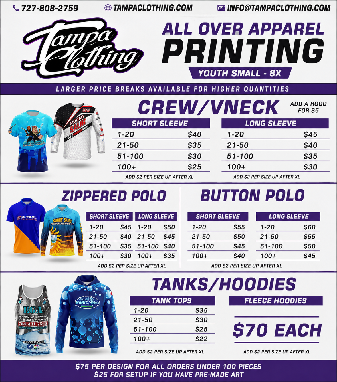 Tampa Clothing full price list
